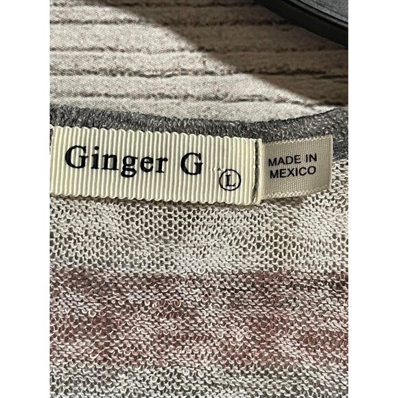 Ginger G Womens Open Front Cardigan Large Striped Knit Lightweight Duster - Picture 5 of 6